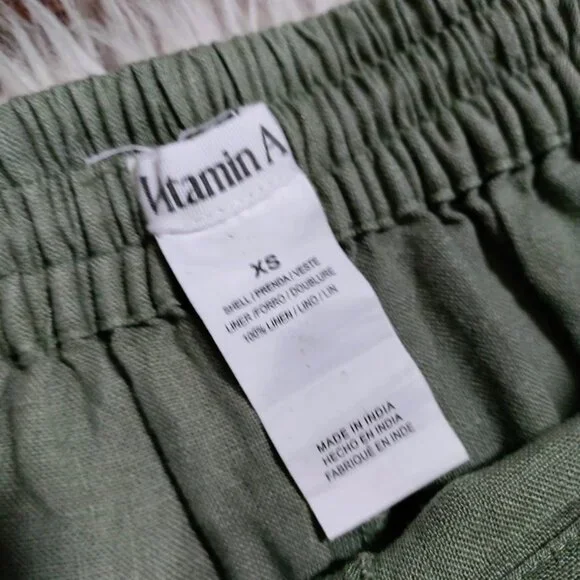 Vitamin A High Rise Womens Size XS Elastic Waist Wide-Leg Linen Pants Sage Green - Picture 5 of 9